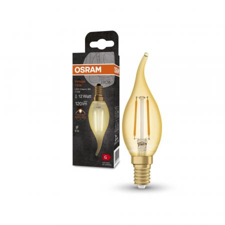 OSRAM LED E14 VINTAGE Windstoßlampe GOLD 1,5W wie 12W extra warmweiß Kronleuchterlicht